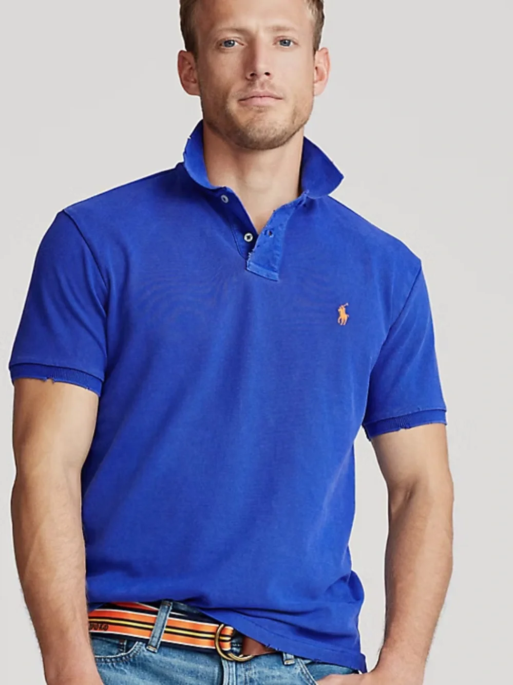 New Men’s Polo by Ralph Lauren  Blue Polo with Orange Pony Size L